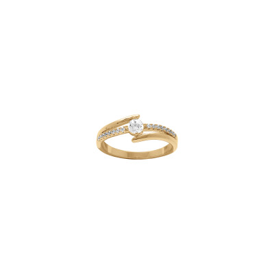 Bague solitaire en plaqué or et oxydes de zirconium, taille 54