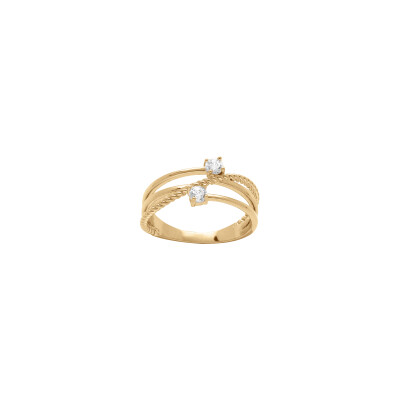 Bague duo en plaqué or et oxydes de zirconium, taille 54