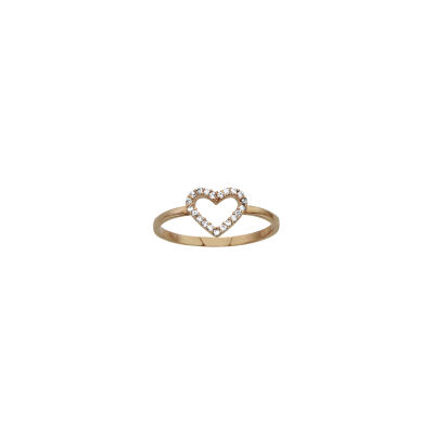 Bague forme cœur en plaqué or et oxydes de zirconium, taille 54
