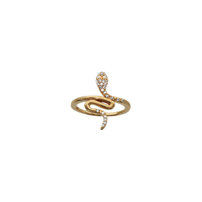 Bague serpent en plaqué or et pierres blanches, taille 60