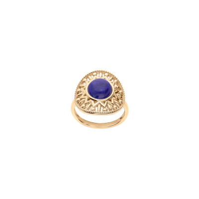 Bague ethnique en plaqué or et lapis lazuli, taille 54