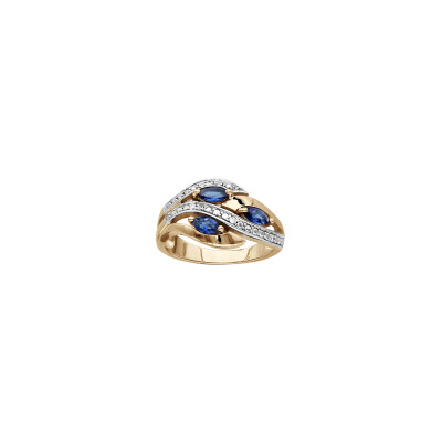 Bague navettes en plaqué or et oxydes de zirconium, taille 56