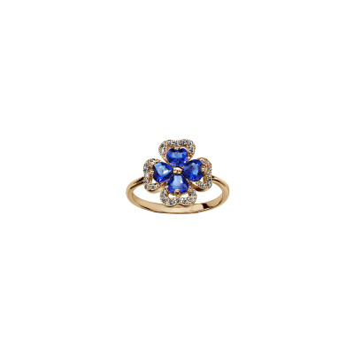Bague trèfle en plaqué or et oxydes de zirconium, taille 54