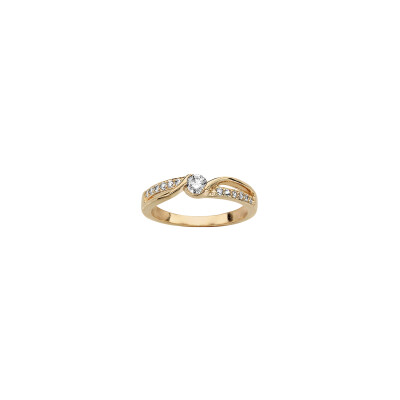 Bague solitaire en plaqué or et oxydes de zirconium, taille 56