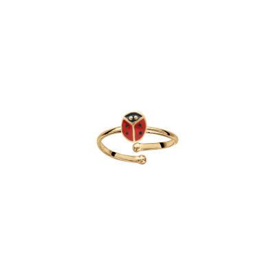 Bague réglable coccinelle en plaqué or et résine