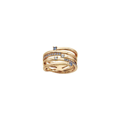 Bague en plaqué or et pierres bleues, taille 58