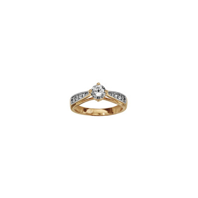 Bague solitaire en plaqué or et oxydes de zirconium, taille 52