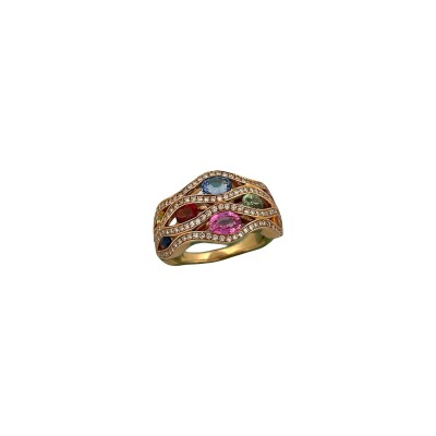 Bague en or rose, saphirs et diamants