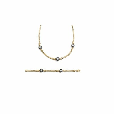 Bracelet en plaqué or, oxydes de zirconium et pierre synthétique, 18cm