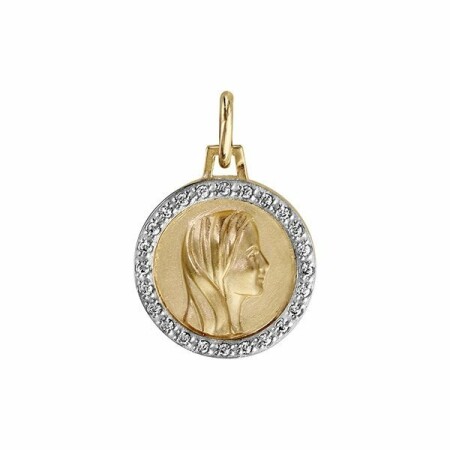 Pendentif plaqué or rond 16mm vierge contour oxydes blancs sertis