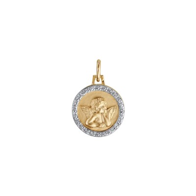 Pendentif rond 15mm Ange contour sertis en plaqué or et oxydes de zirconium