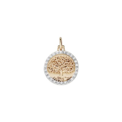 Pendentif rond 16mm Arbre De Vie en plaqué or et oxydes de zirconium