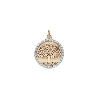 Pendentif rond 20mm Arbre De Vie en plaqué or et oxydes de zirconium