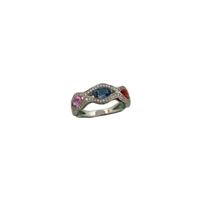Bague en or blanc, saphirs et diamants
