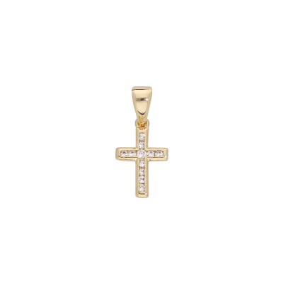 Pendentif croix sertie petit modèle en plaqué or et oxydes de zirconium