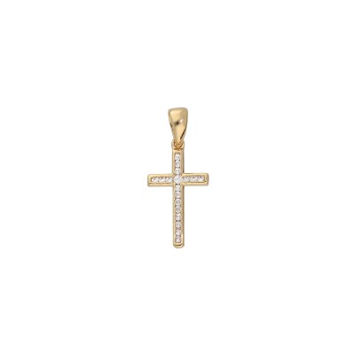 Pendentif croix sertie grand modèle en plaqué or et oxydes de zirconium
