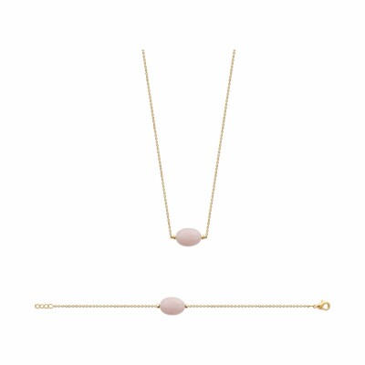 Collier en plaqué or et quartz rose, 45cm