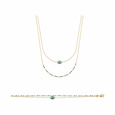 Collier en plaqué or et aventurine, 45cm