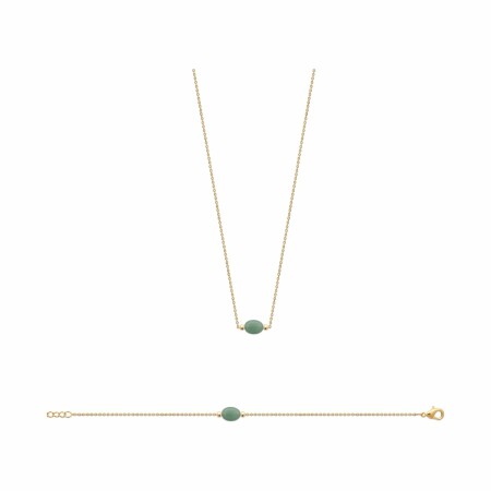 Collier en plaqué or et aventurine, 45cm