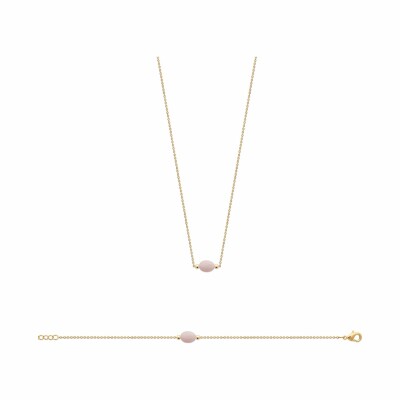 Collier en plaqué or et quartz rose, 45cm