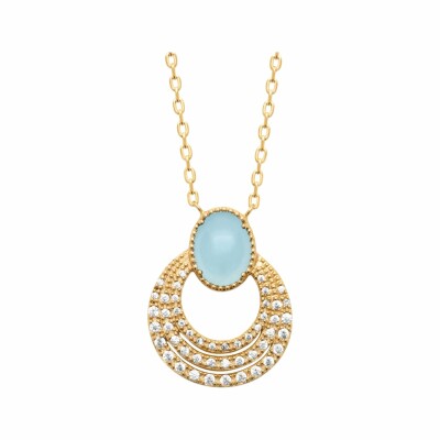 Collier en plaqué or et agate bleue, 45cm
