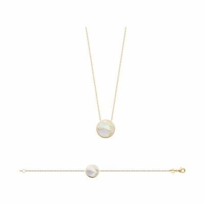 Collier en plaqué or, nacre et oxydes de zirconium, 45cm