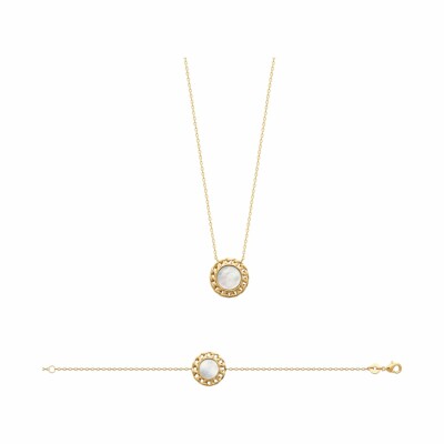 Collier en plaqué or et nacre, 45cm