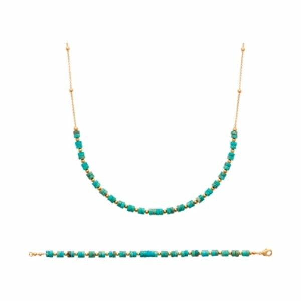 Collier en plaqué or et jaspe bleu, 45cm