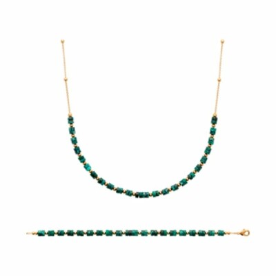 Collier en plaqué or et jaspe vert, 45cm