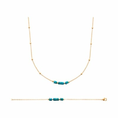 Collier en plaqué or et jaspe bleu, 45cm