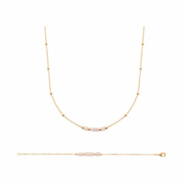 Collier en plaqué or et quartz rose, 45cm