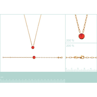 Collier en plaqué or et agate rouge, 45cm
