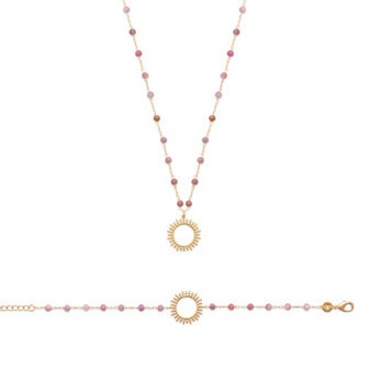 Collier en plaqué or et tourmaline rose, 45cm