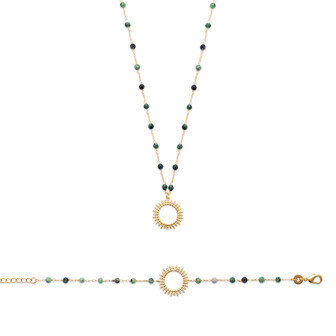 Collier en plaqué or et rubis zoisite, 45cm