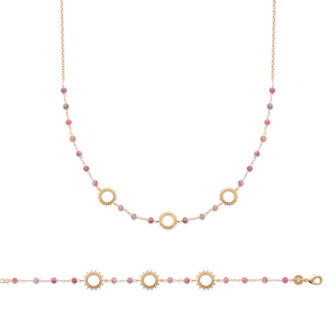 Collier en plaqué or et tourmaline rose, 45cm