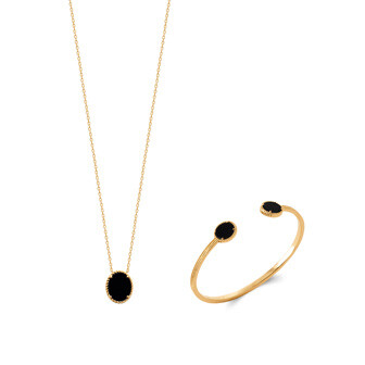 Collier en plaqué or et agate noire, 45cm
