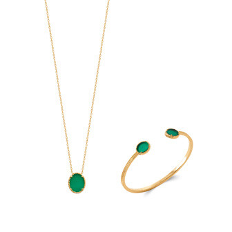 Bracelet jonc en plaqué or et pierre de couleur