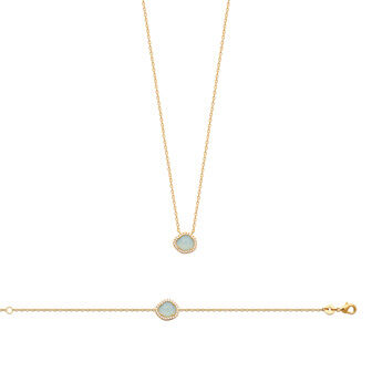 Collier en plaqué or et agate bleue, 45cm