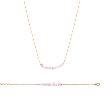 Collier en plaqué or et quartz rose, 45cm