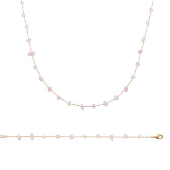 Collier en plaqué or et quartz rose, 45cm