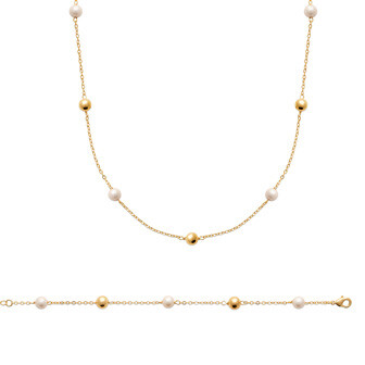 Collier en plaqué or et perles d'imitation, 45cm