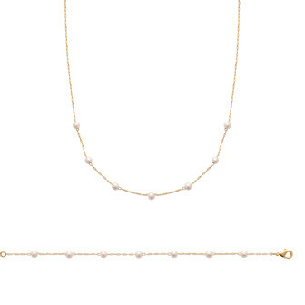 Bracelet en plaqué or et perles d'imitation, 18cm
