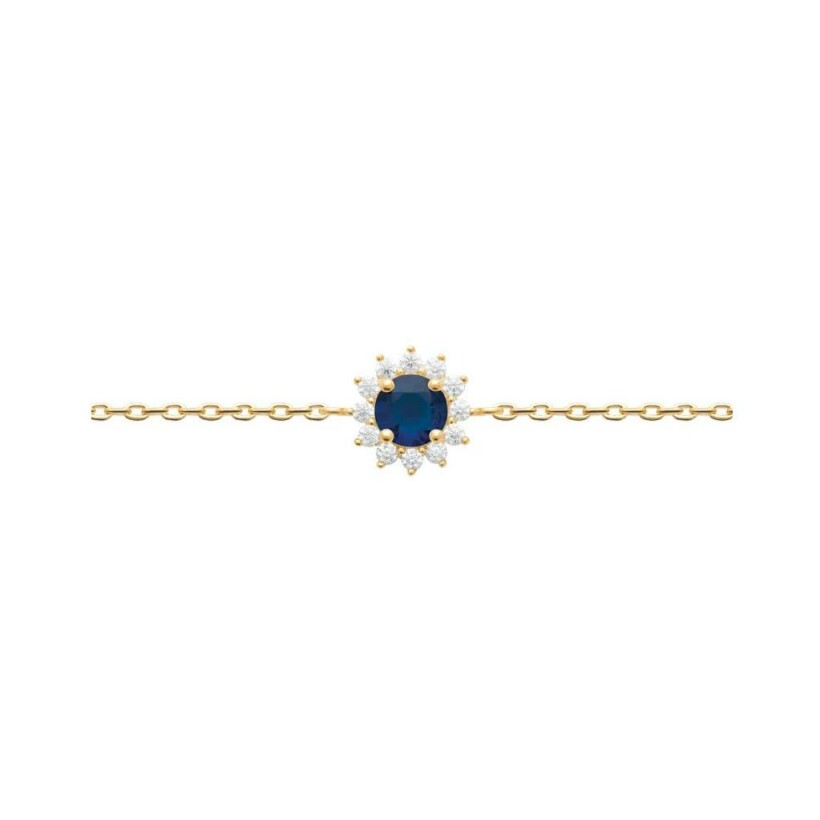 Bracelet en plaqué or, oxyde de zirconium et pierre de couleur