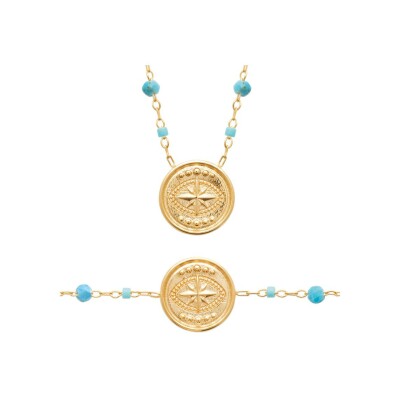 Bracelet en plaqué or et apatite, 18 cm