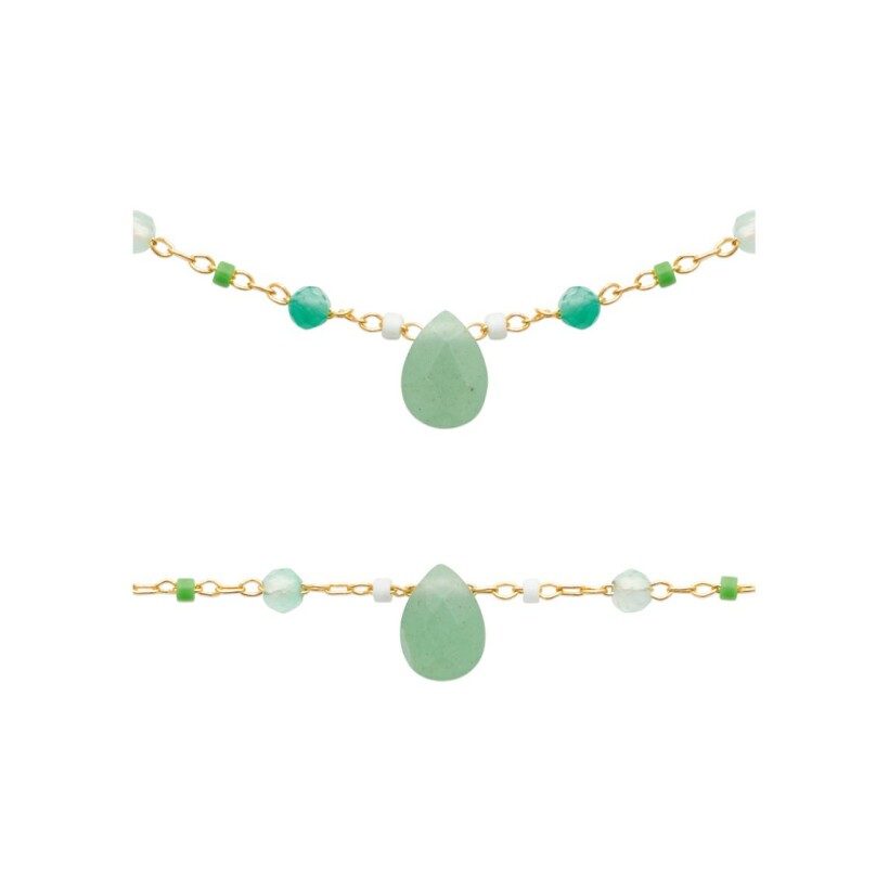 Bracelet en plaqué or et aventurine, 18 cm