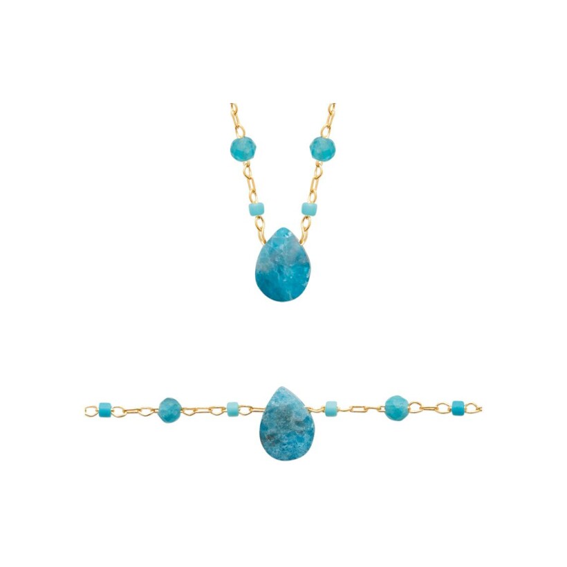 Collier en plaqué or et apatite, 45 cm