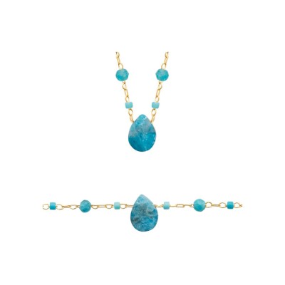 Collier en plaqué or et apatite, 45 cm