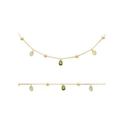 Collier en plaqué or et cristal, 45 cm