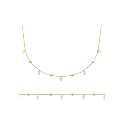 Collier en plaqué or et cristal, 45 cm