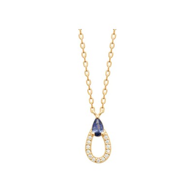 Collier en plaqué or, oxyde de zirconium et pierre synthétique